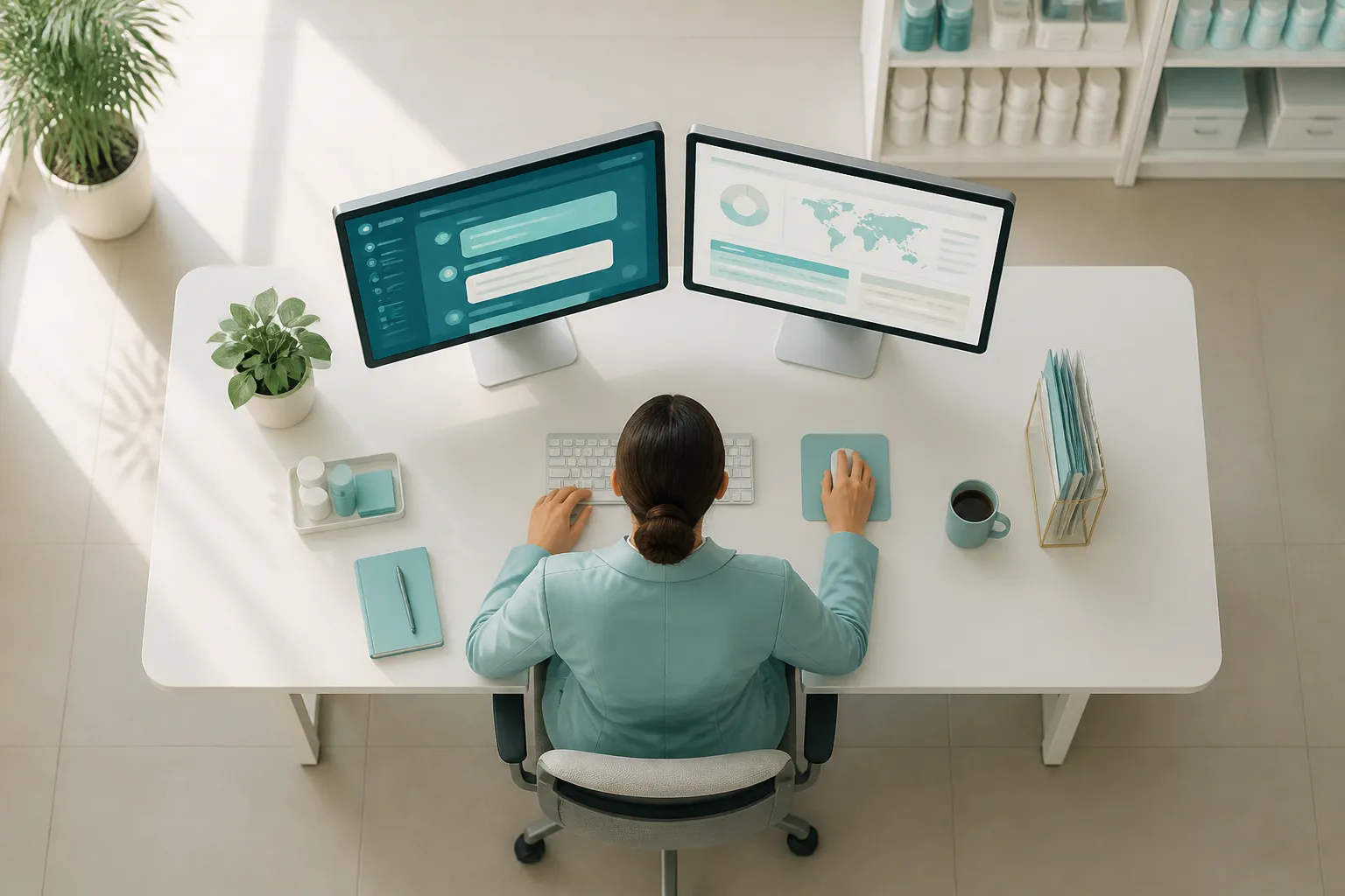Pharma procurement professional using AI to research suppliers