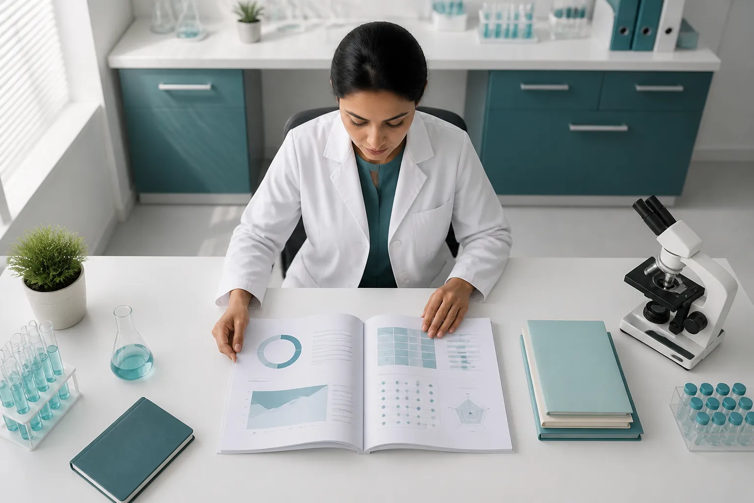 Pharmaceutical analyst reviewing an AI visibility audit report